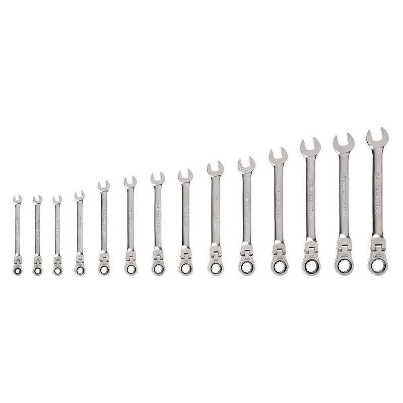 Juego de llaves de combinación de trinquete de 12 puntos con cabeza flexible TEKTON de 14 piezas (6-19 mm) - WRC95002.