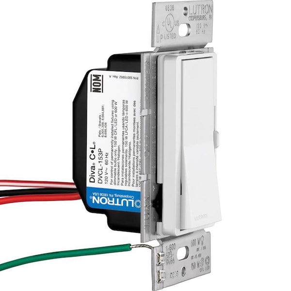 Interruptor atenuador de 3 vías Lutron Diva blanco 150 W 1 paquete - DVWCL-153PH-WH