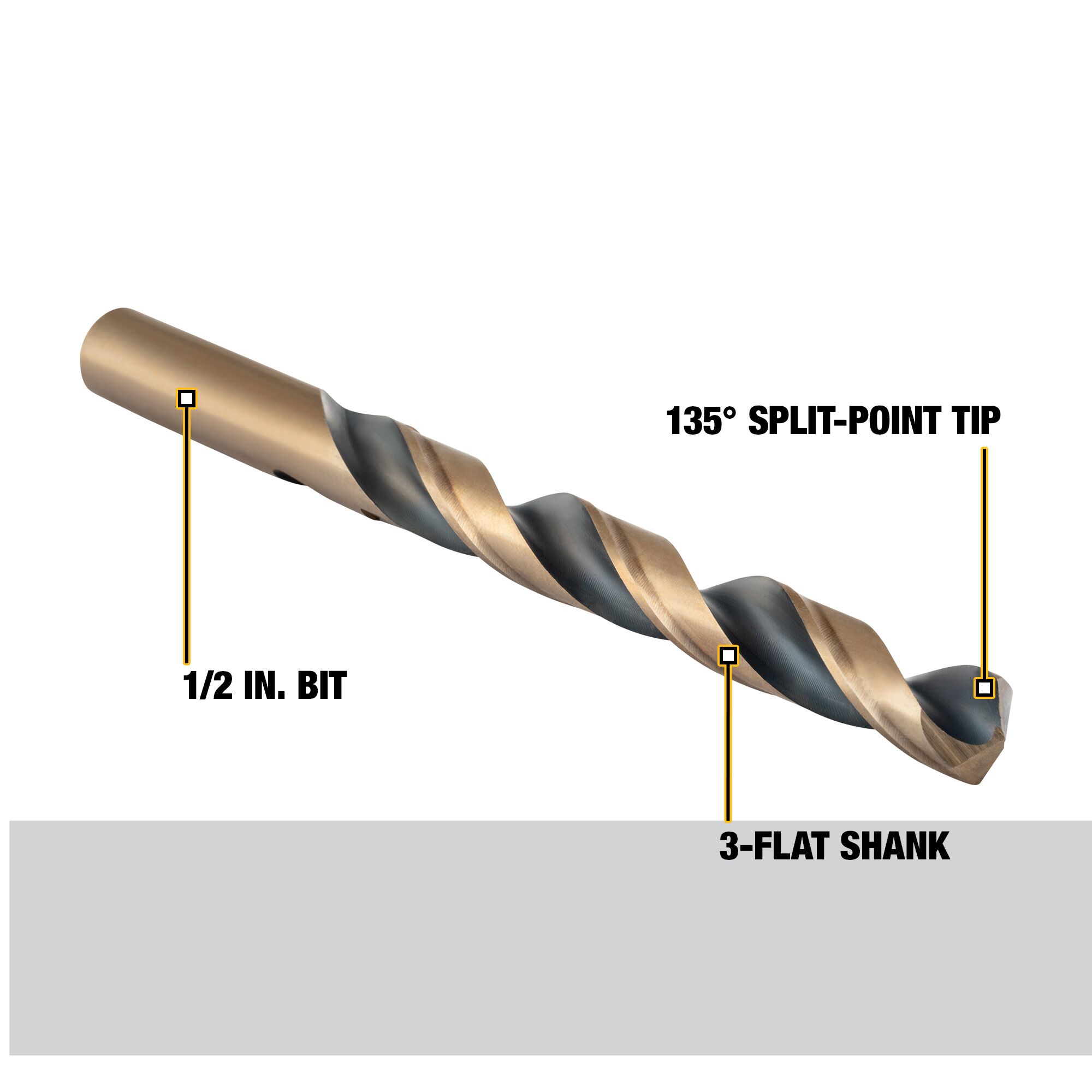 Broca helicoidal de longitud adicional DEWALT 1/2 pulgadas x 6 pulgadas con recubrimiento negro y dorado de HSS - DW1615