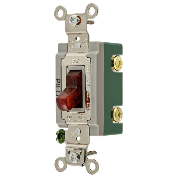 Hubbell Wiring Device-Kellems Extra Heavy Duty Industrial Grade, Pilot Light Toggle Switches, General Purpose AC, Single Pole, 30A 120/277V AC, Back and Side Wired Toggle - HBL3031PL
