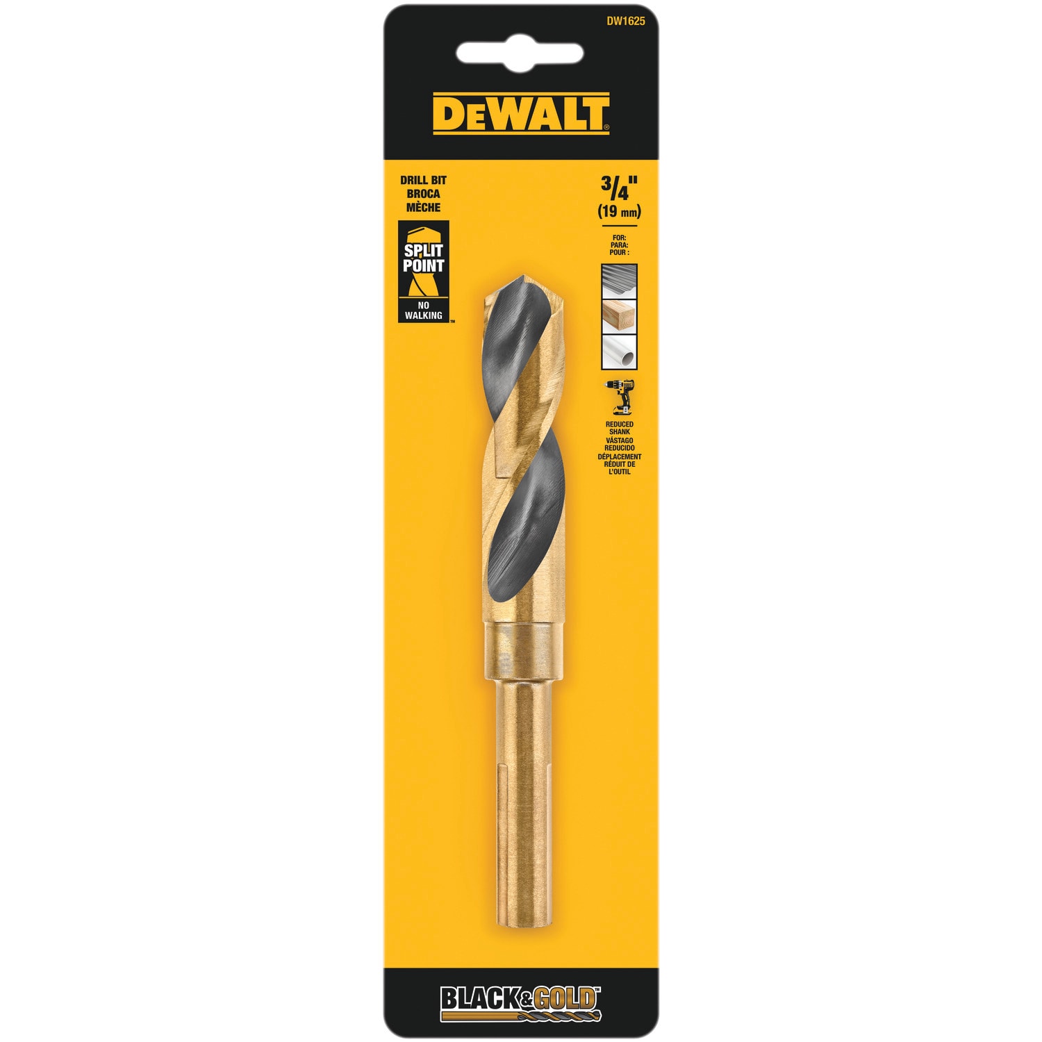 Broca helicoidal plateada y Deming de 3/4 pulg. x 5-7/8 pulg. recubierta en negro y dorado de alta velocidad - DW1625 DEWALT