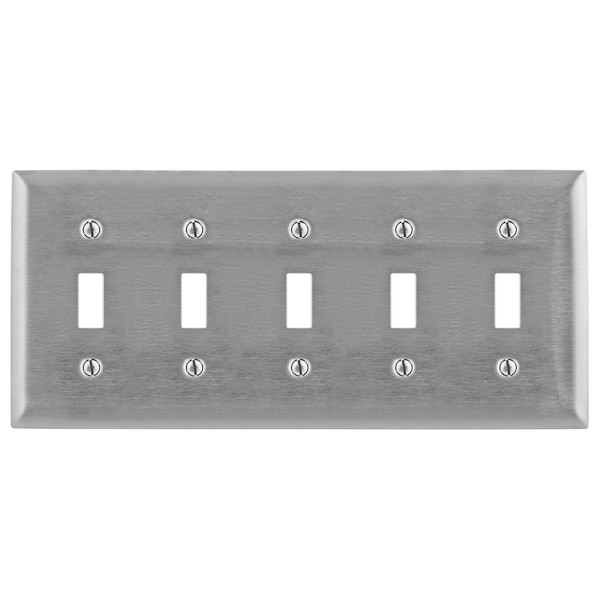 Placas y cajas metálicas Hubbell Wiring Device-Kellems, 5 gang, 5 interruptores, tamaño estándar, acero inoxidable - SS5