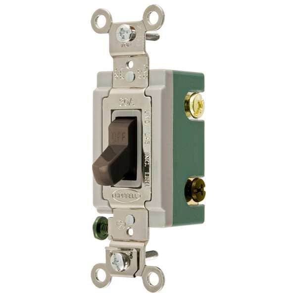 Interruptor de pared de 3 vías Hubbell Wiring Device-Kellems, 120/277V, 30A, color café, palanca - HBL3033