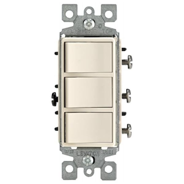 Leviton Leviton Mfg R66-01755-0TS Light Almond Decora Triple Rocker Combination Switch - R66-01755-0TS