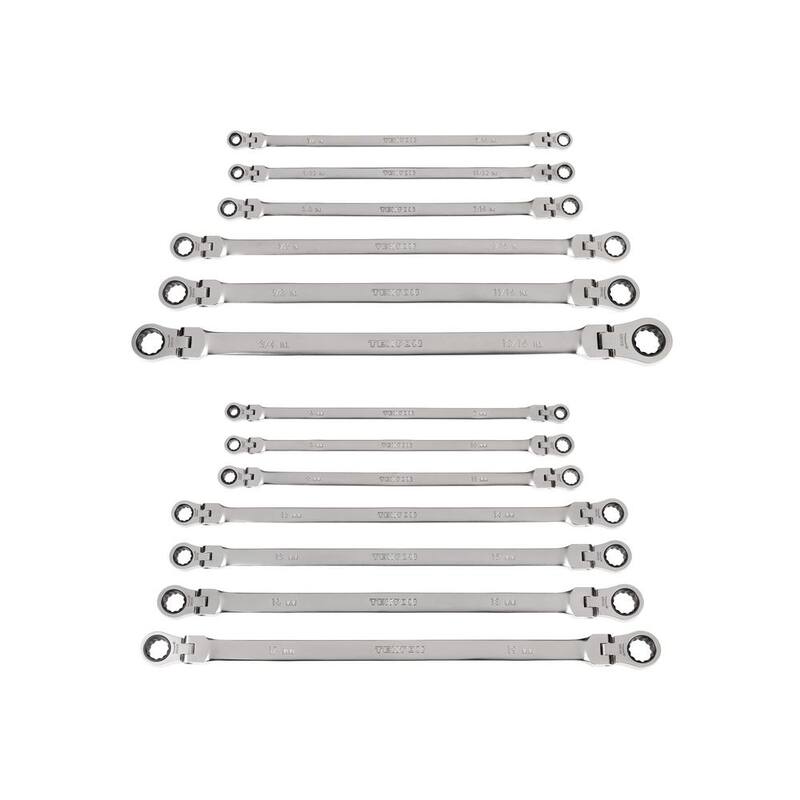 Juego de llaves combinadas de extremo de caja de trinquete de 12 puntos de cabeza flexible TEKTON con 13 piezas (1/4-13 in./16 in., 6-19 mm) - WRB96002.