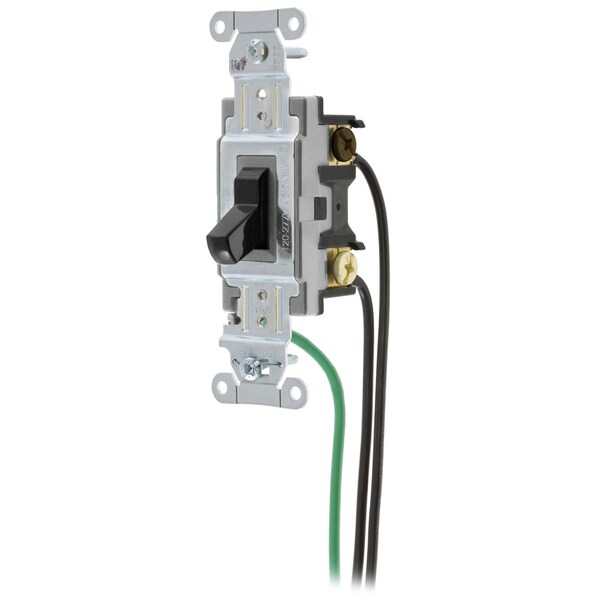Hubbell Wiring Device-Kellems Spec Grade, Toggle Switches, General Purpose AC, Three Way, 15A 120/277V AC, Back and Side Wired, Pre-Wired with 8" #12 THHN - CSL315BK