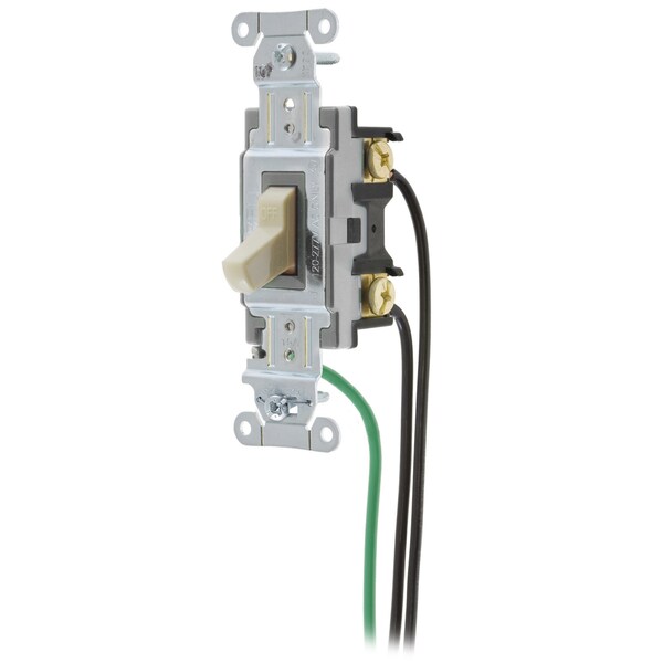 Hubbell Wiring Device-Kellems Spec Grade, Toggle Switches, General Purpose AC, Single Pole, 15A 120/277V AC, Back and Side Wired, Pre-Wired with 8" #12 THHN - CSL115I