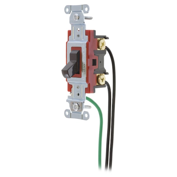 Hubbell Wiring Device-Kellems Hubbell- PRO Series, Toggle Switches, General Purpose AC, 4 Way, 20A 120/277VAC, Back and Side Wired, Pre-Wired with 8" #12 THHN, Brown - 1224PWB