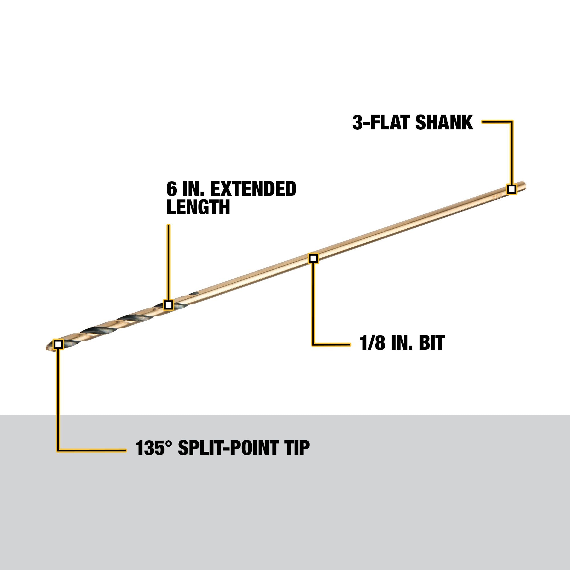 Broca helicoidal de longitud de aeronave recubierta de negro y dorado de 1/8 pulg. x 6 pulg. de DEWALT - DW1603