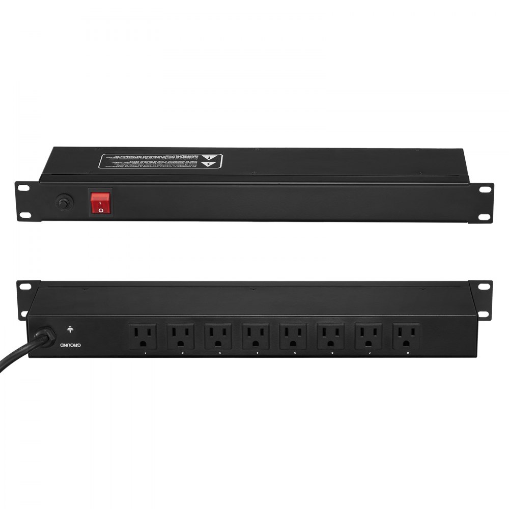 VEVOR 19" 1U PDU 8 Outlets Rack Mount Power Strip Surge Overload Protection - PDUDYBJCKG1U6Z8HSV1