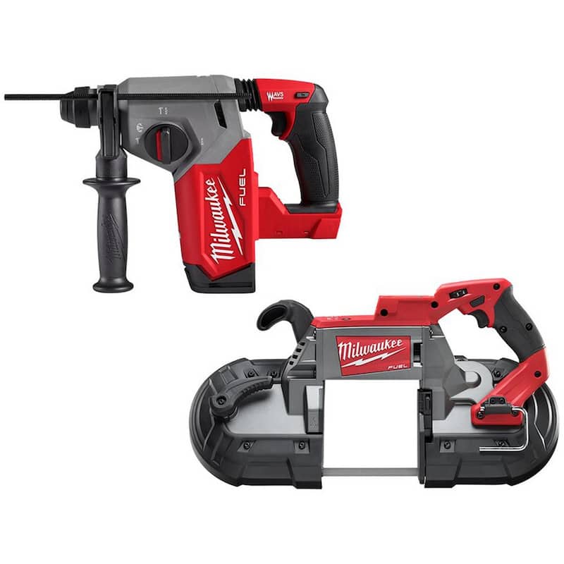 Martillo rotativo inalámbrico sin escobillas Milwaukee M18 FUEL de 18V de iones de litio de 1 pulgada SDS-Plus con sierra de cinta de corte profundo (2 herramientas) - 2912-20-2729-20