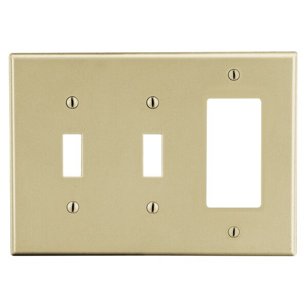Hubbell Wiring Device-Kellems Wallplate, 3-Gang, 2) Toggle 1) Decorator, Ivory - P226I