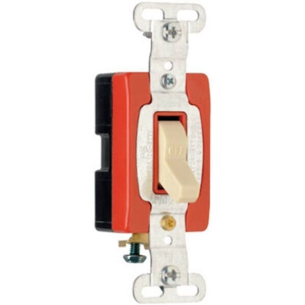 Interruptor Legrand, 1 polo, marfil/rojo, 20 A, 120/277 VCA, terminal de cable posterior, terminal de cable lateral - CSB20AC1ICC8