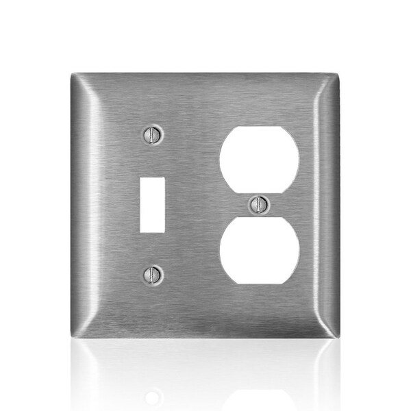 Placa de pared doble Leviton C-Series de acero inoxidable satinado para dúplex/interruptor de 2 gang, paquete de 1 - 0SL18-000