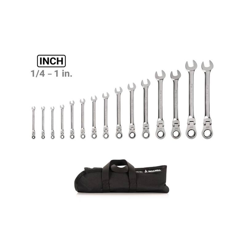 Set de llaves combinadas de trinquete de 12 puntos con cabezal flexible TEKTON de 15 piezas (1/4-1 pulg.) con estuche - WRC95401