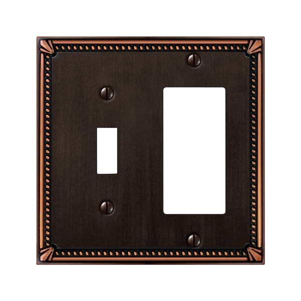 Amerelle Placa de Pared de Metal Fundido a Presión de Bronce Antiguo de 2 Gangs con Togge Imperial Bead 1 pk - 74TRDB
