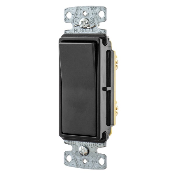 Hubbell Wiring Device-Kellems TradeSelect, Interruptores y Controles de Iluminación, Interruptor Decorativo, Grado Residencial, Interruptor de Palanca, Propósito General AC, Monopolar, 15A 120/277V AC, Conexión de Empuje hacia Atrás y Lateral - RSD115BK