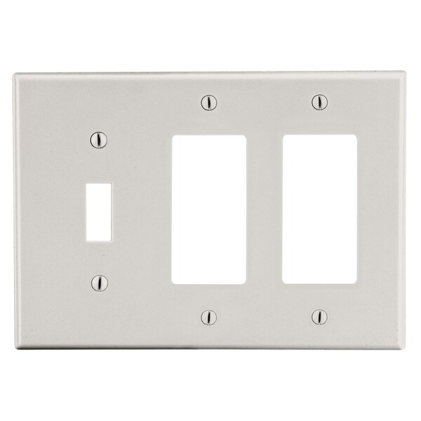 Placa de pared Hubbell Wiring Device-Kellems, 3 módulos, 1 interruptor 2 unidades decorativas, color almendra claro - P1262LA