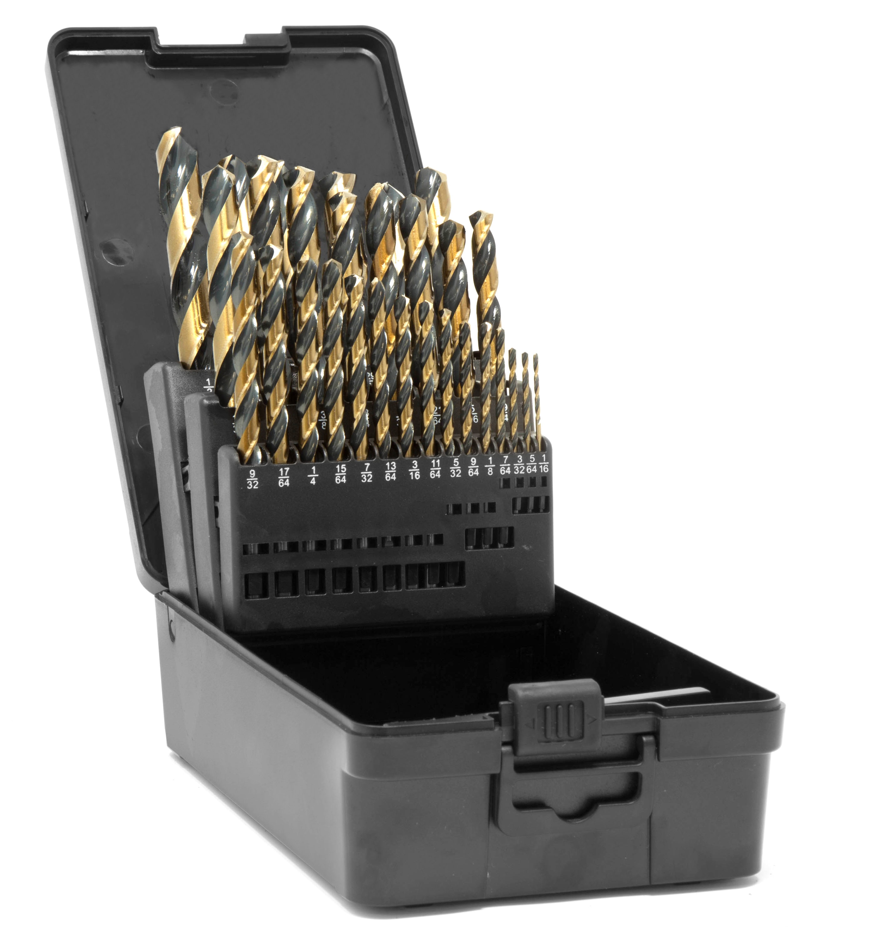 Set surtido de 29 piezas de brocas WEN Black Gold Drill Bit recubiertas de negro y oro de longitud estándar para trabajo pesado - DB292G.