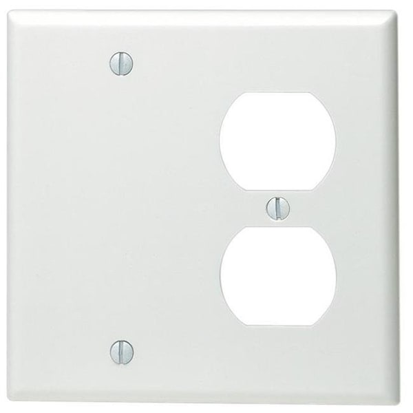 Placa de pared doble Leviton blanco con combinación de tapa ciega y toma duplex - 002-88008-0