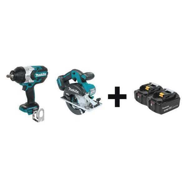 Makita Cordless Combo Kit, 18.0 V, 2 Tools, 2 Batt - XWT08Z, XSC02Z + BL1840B-2