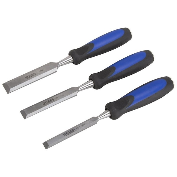 Vulcan Chisel Set with Striking Cap, 4-Piece, CRV, Polished, Blue and Black - JL-CH3PC