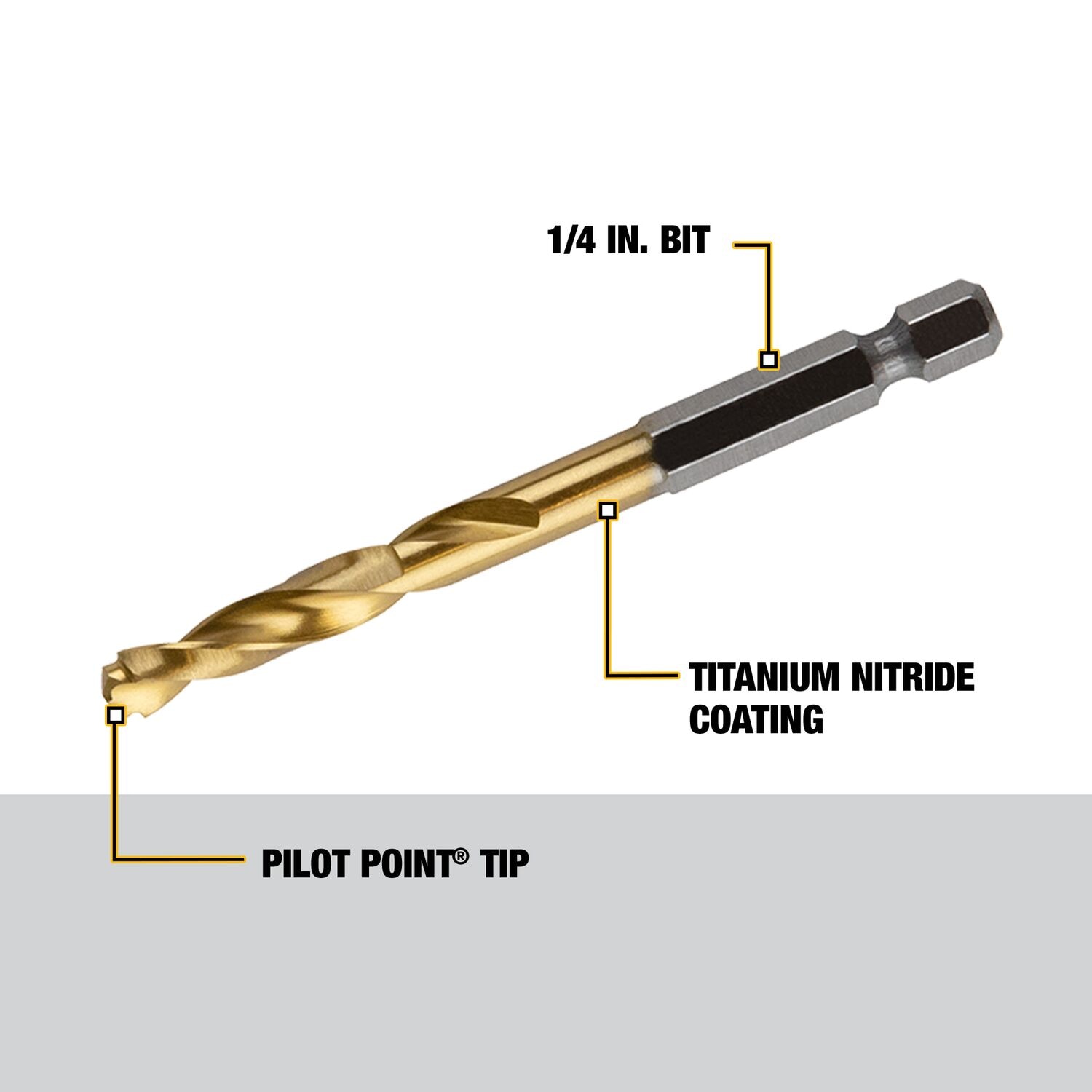 Broca helicoidal de longitud estándar DEWALT DEWALT de 1/4 de pulgada x 3-3/16 pulgadas con recubrimiento de nitruro de titanio HSS - DD5116