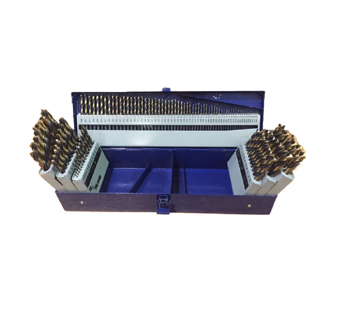 Set de brocas de avellanar de longitud estándar con recubrimiento negro y dorado, surtido de 115 piezas de Drill America.