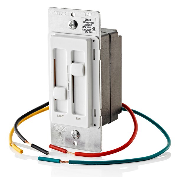 Interruptor atenuador SureSlide universal para ventilador-luz 120V WH - 66DF-10W de Leviton