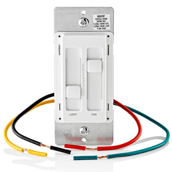 Interruptor atenuador SureSlide universal para ventilador-luz 120V WH - 66DF-10W de Leviton