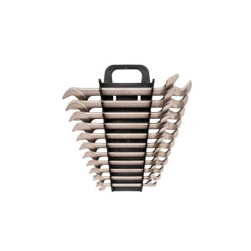 Juego de llaves de extremo abierto con cabeza angular TEKTON 3/8-1 in. con soporte (11 piezas) - WAE91204