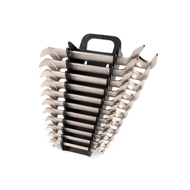 Juego de llaves de extremo abierto con cabeza angular TEKTON 3/8-1 in. con soporte (11 piezas) - WAE91204