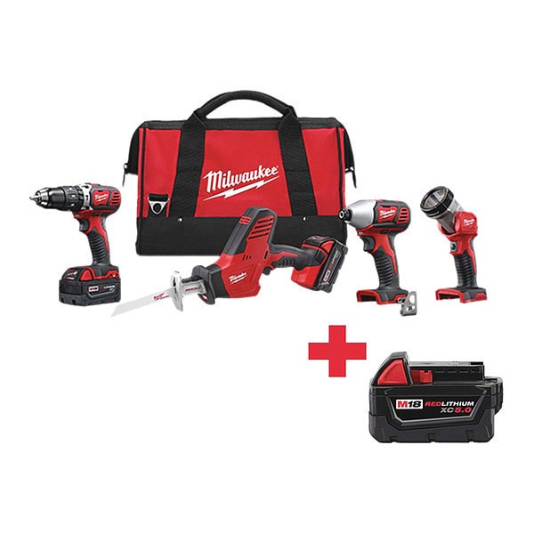 Milwaukee Tool Cordless Combination Kit, 18.0V, Li-Ion - 2695-24, 48-11-1850