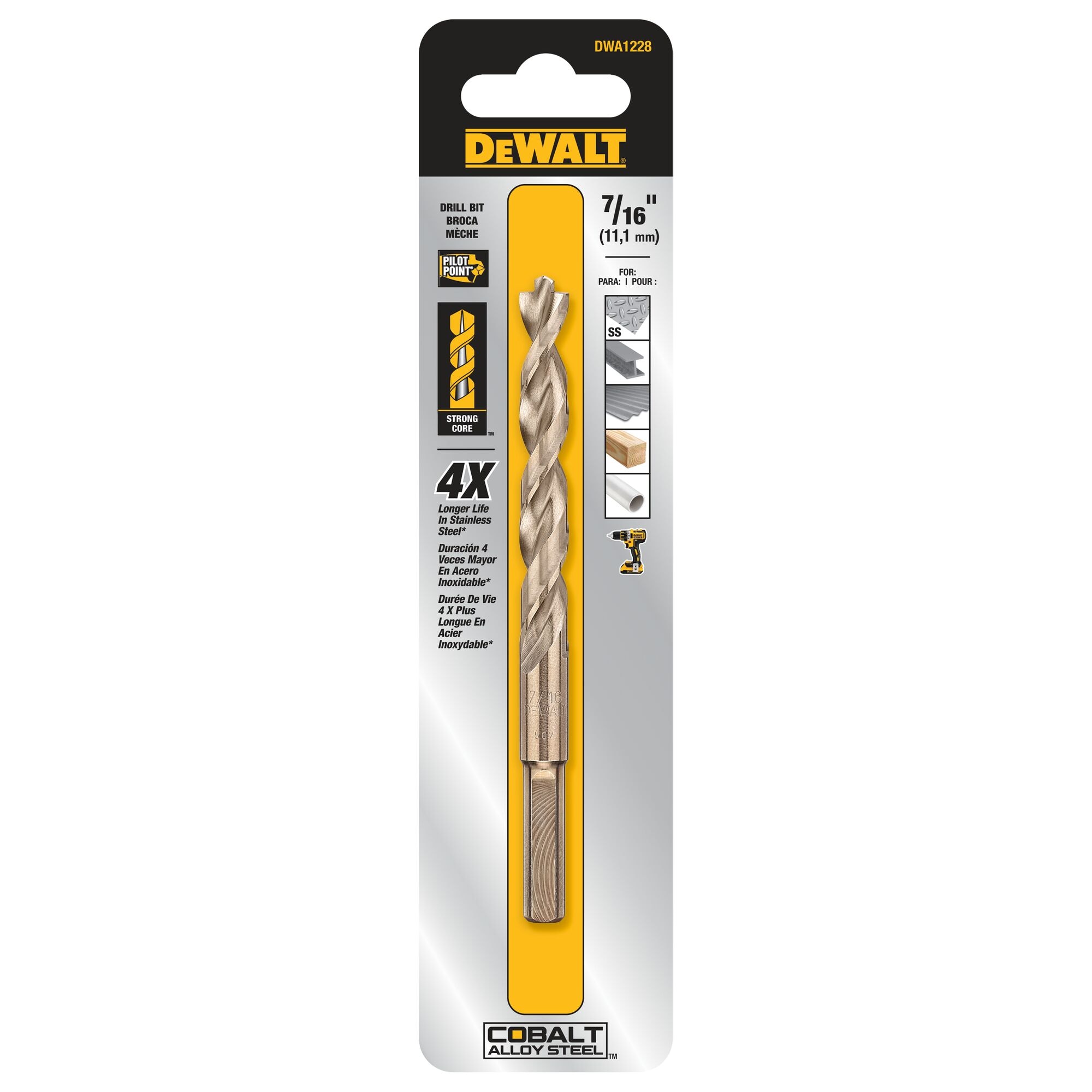 Broca helicoidal de longitud para operarios de acero de aleación de cobalto DEWALT DEWALT de 7/16 pulgadas x 5-5/8 pulgadas - DWA1228
