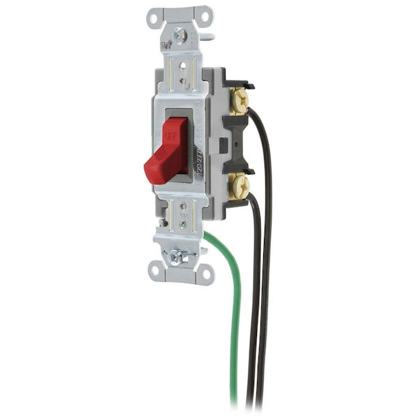 Hubbell Wiring Device-Kellems Spec Grade, Toggle Switches, General Purpose AC, Double Pole, 20A 120/277V AC, Back and Side Wired, Pre-Wired with 8" #12 THHN - CSL220R