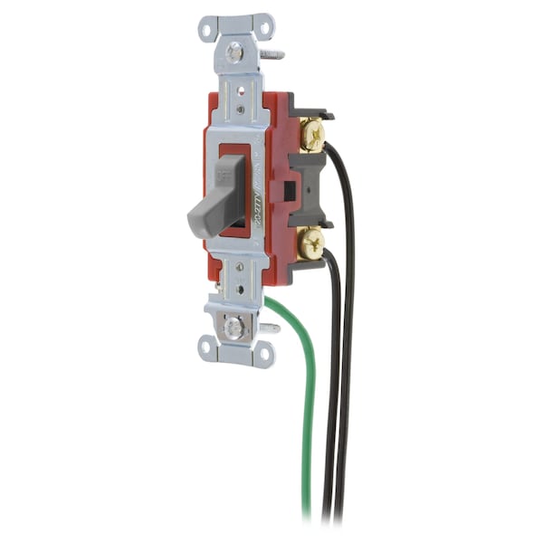 Hubbell Wiring Device-Kellems Hubbell- PRO Series, General Purpose AC, Single Pole, 20A120/277V AC, Back and Side Wired, Pre-Wired with 8" #12 THHN - 1221PWGY