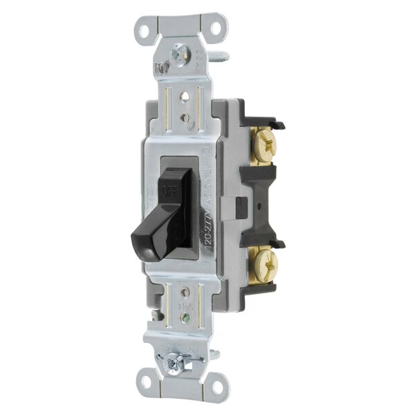 Interruptores y controles de iluminación Hubbell Wiring Device-Kellems, interruptor de palanca, grado comercial, un polo, 15A 120/277V CA, conexión trasera y lateral, negro - CSB115BK