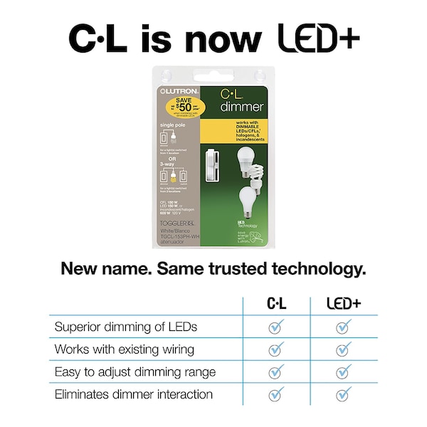 Interruptor atenuador de 3 vías Lutron en color marfil de 150 W 1 pieza - TGCL-153PH-IV
