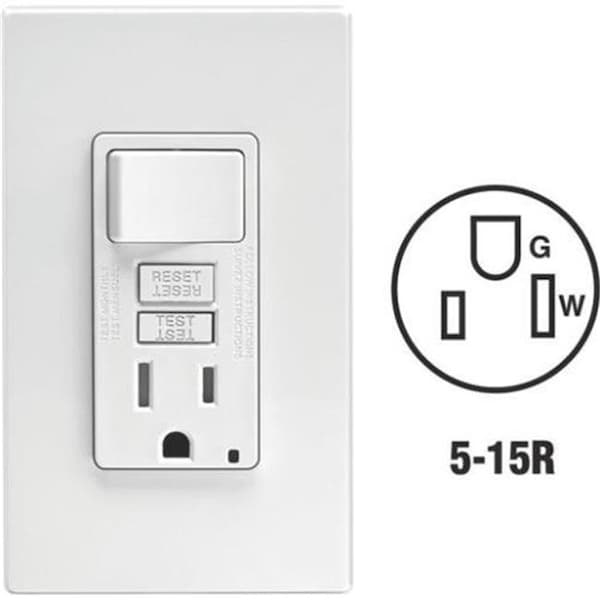 Leviton Mfg C22-GFSW1-00W Autoprueba Tamper Resistente Interruptor y Combinación de Salida GFCI con Placa de Pared; Blanco - 4996807