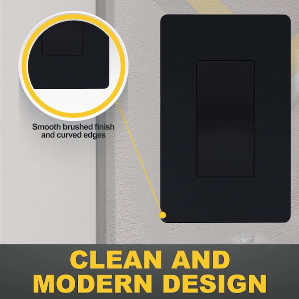 Faith 1-Gang Decorator Screwless Wall Plates Child Safe Outlet Covers, 4.68"H x 2.93" L, Black 8PK - SWP1-BK-08