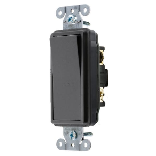 Hubbell Wiring Device-Kellems Switches and Lighting Control, Decorator Switch, Specification Grade, Three Way, 20A 120/277V AC, Back and SideWired, Black - DS320BK