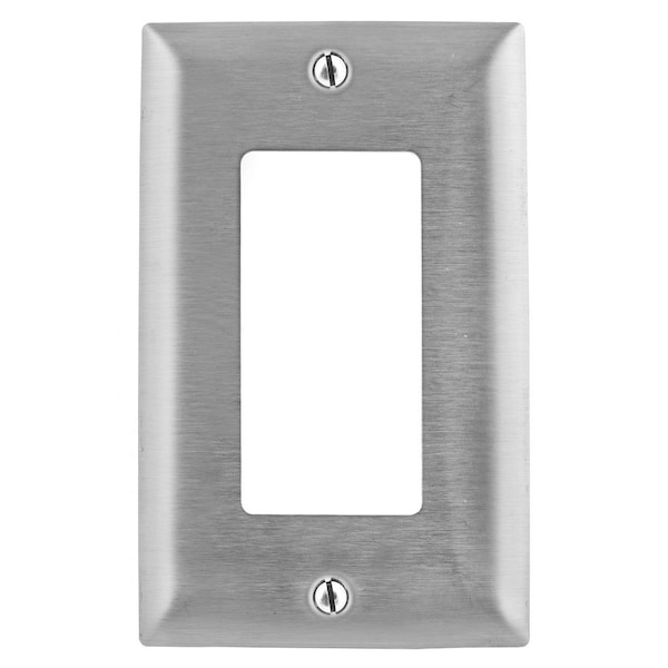 Placas y cajas metálicas de pared Hubbell Wiring Device-Kellems, placa de acero inoxidable 430 para 1 tomacorriente GFCI - SS26L
