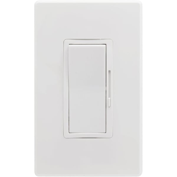 Interruptor de atenuación LED Sunlite estilo balancín de pared con barra deslizante de un solo polo o conmutación de 3 vías, placa de pared blanca, paquete de 4 - 55159-SU