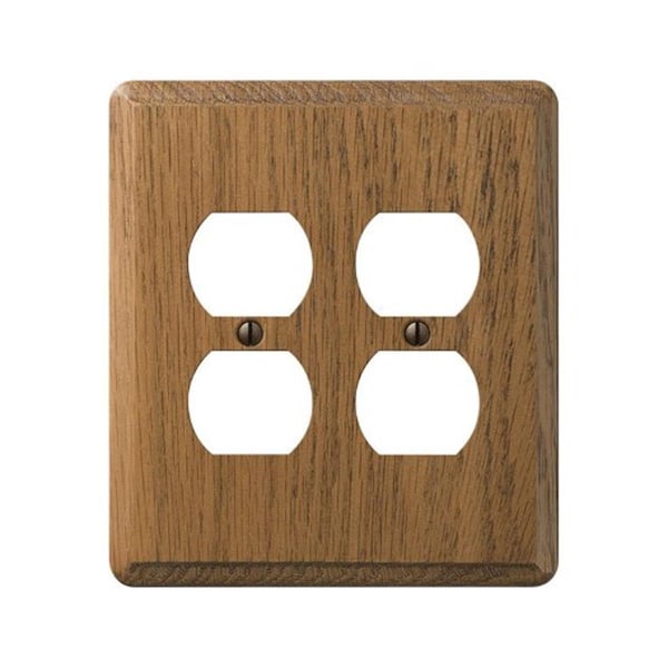 Placa de pared para dos tomacorrientes Amerelle 901DD de madera contemporánea en roble medio - 3501970