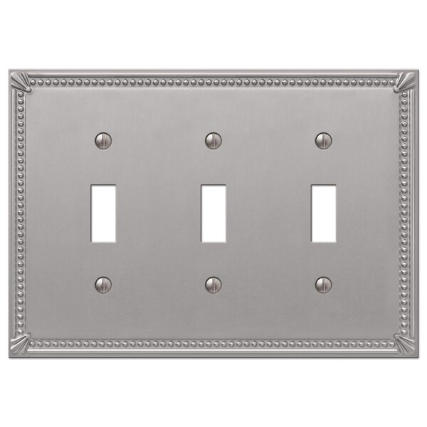 Amerelle Placa de Pared de Palanca Metálica de 3 Gang Brushed Nickel Imperial Bead 1 pk - 74TTTBN