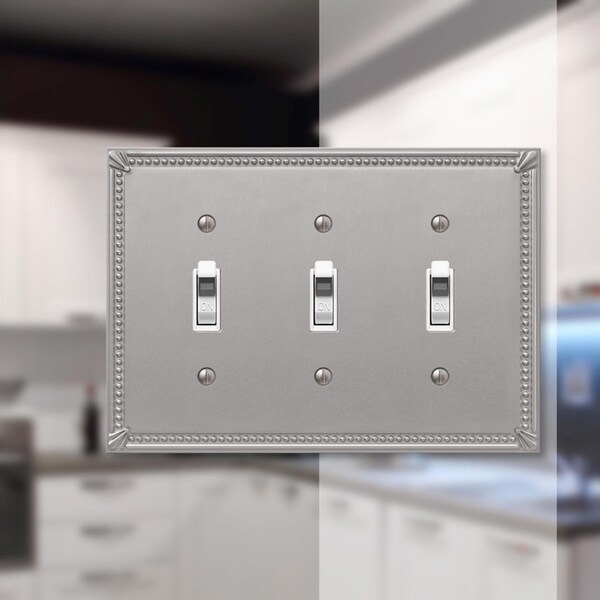 Amerelle Placa de Pared de Palanca Metálica de 3 Gang Brushed Nickel Imperial Bead 1 pk - 74TTTBN