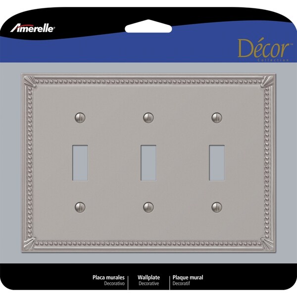 Amerelle Placa de Pared de Palanca Metálica de 3 Gang Brushed Nickel Imperial Bead 1 pk - 74TTTBN