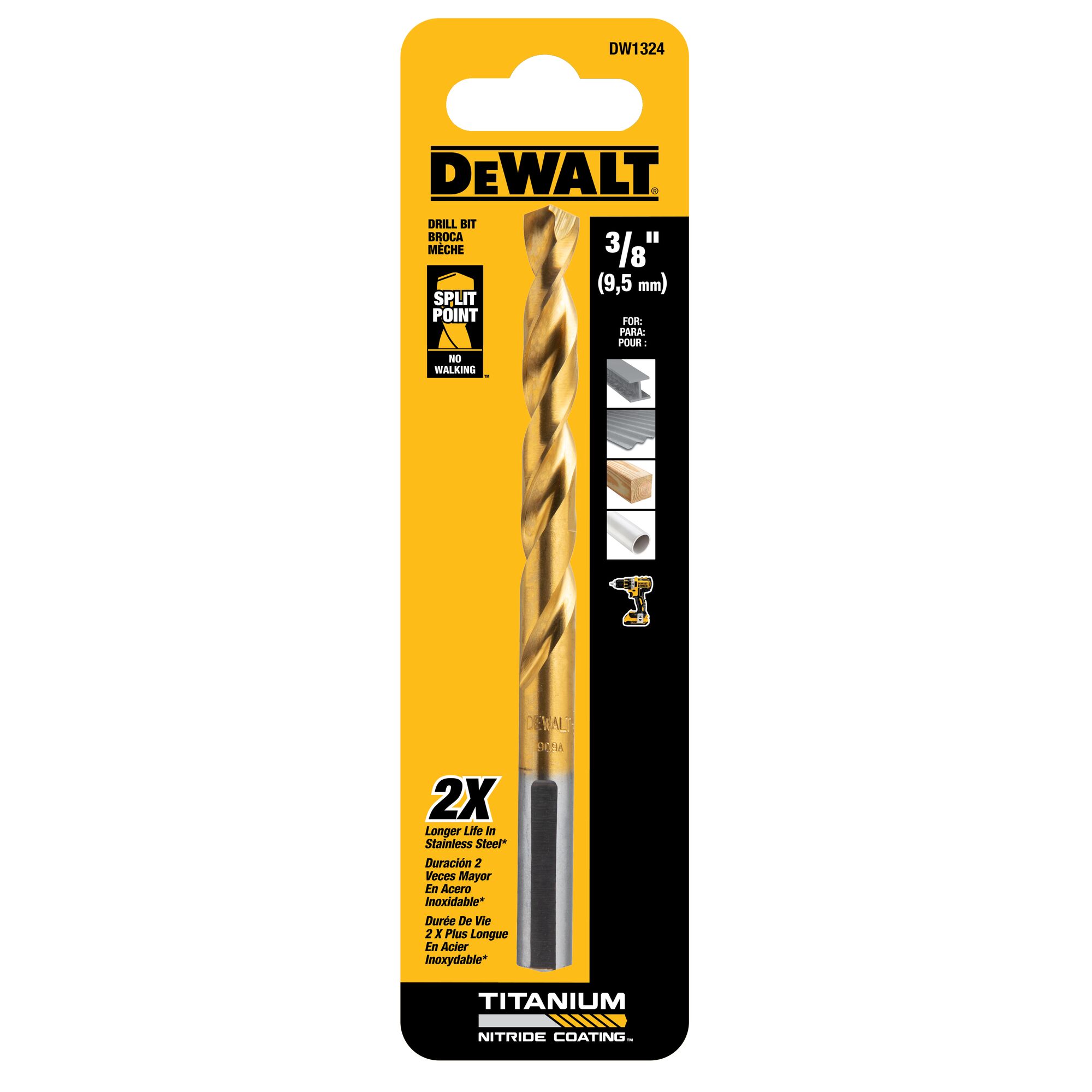 Broca helicoidal de longitud general recubierta con nitruro de titanio DEWALT 3/8 pulgadas x 5-7/8 pulgadas - DW1324