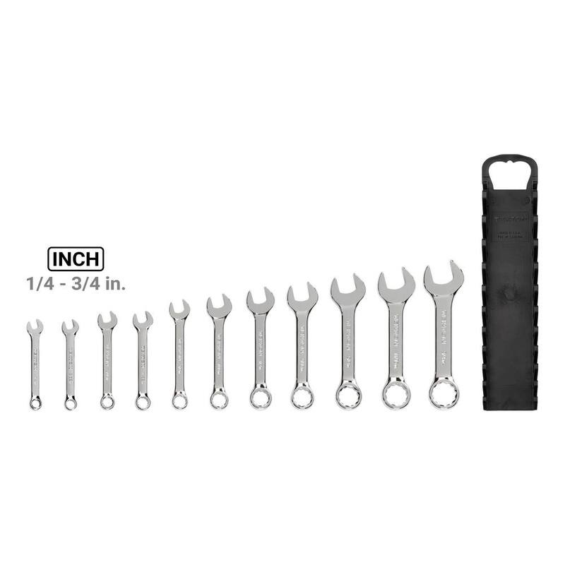 Juego de Llaves Combinadas Cortas TEKTON de 1/4 a 3/4 pulgadas con Soporte (11 piezas) - WCB92401