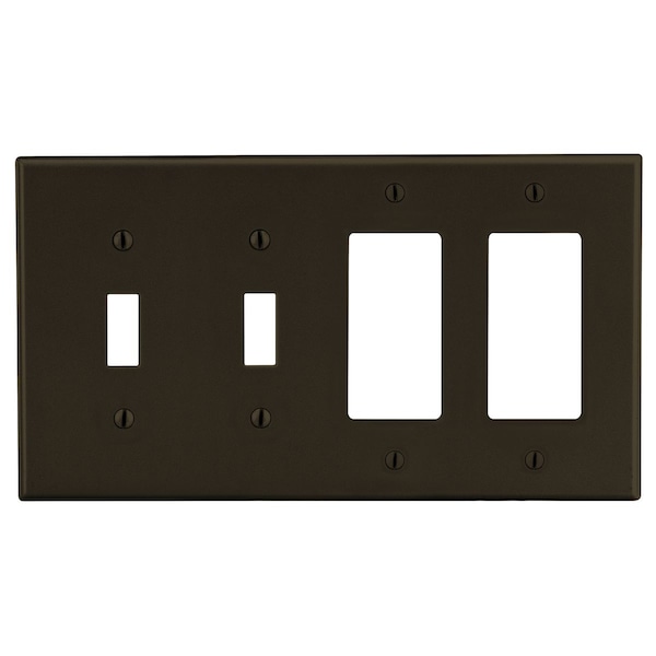 Placa de pared Hubbell Wiring Device-Kellems, 4-Gang, 2 interruptores 2 decorativos, color café - P2262
